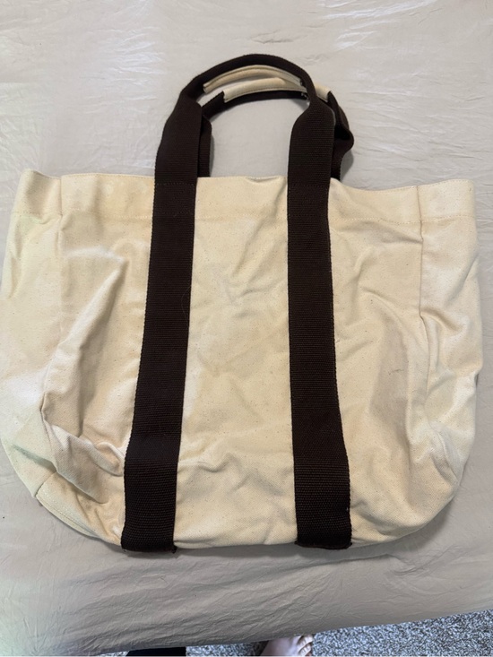 le bar marche Handbags - Canvas Tote Bag with Dark Brown Straps - Neutral Cream